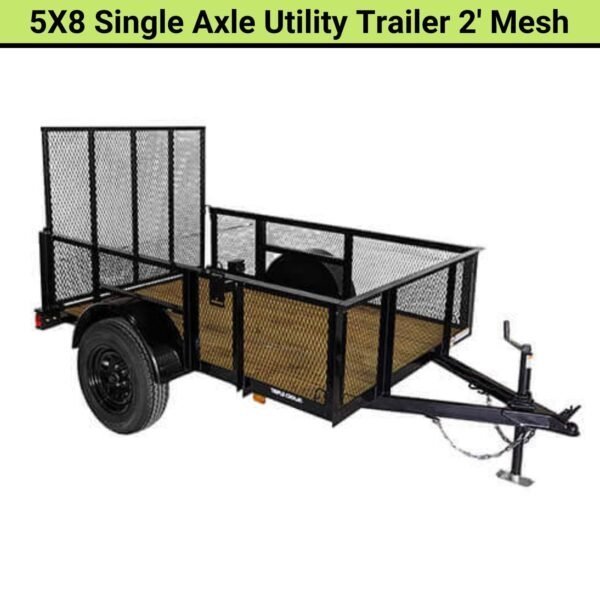 U5X8S24M-600x600-1-1.jpg Triple Crown 5×8 Single Axle Utility Trailer | 2′ Mesh | Black | U5X8S24M - Image 1
