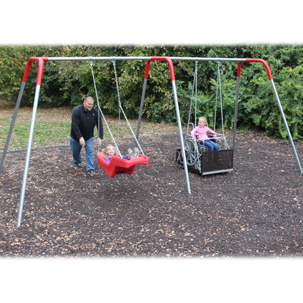 ft-581483-updated-swing-set-photo.jpg Heavy Duty ADA Swing Set, Frame with Molded Seat and ADA Platform - Image 1
