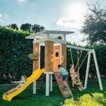 Avenlur Forest Modern Backyard Outdoor Swing Set 2 Swings And Trapeze Bar
