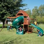 DIY Grandview Twist Deluxe Wood Outdoor Playground Set with Slides, Rock Wall, Swing Set, and Playground Equipment